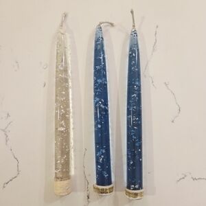Vintage Blue White Clear Lucite Candle Stick 8" Silver Flecks Set Of 3